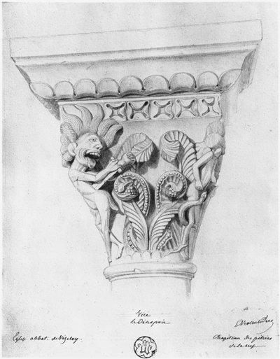 Capital illustrating the vice of despair, Abbey Church of La Madeleine, Vezelay, France by Eugene Emmanuel Viollet le Duc